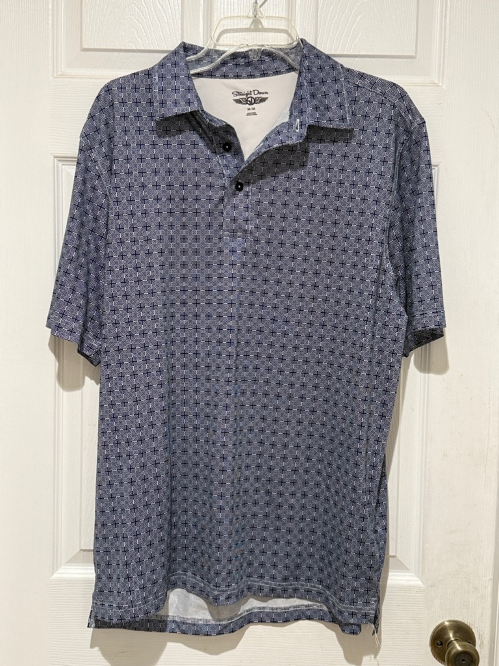 Straight Down Golf Short-Sleeve Navy Geometric Polo